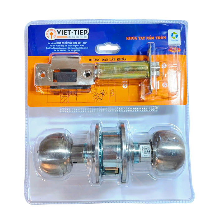 Khóa cửa tay nắm tròn Việt Tiệp 04208, dùng dùng chìa, chuyên dụng gắn phòng tắm hoặc nhà vệ sinh
