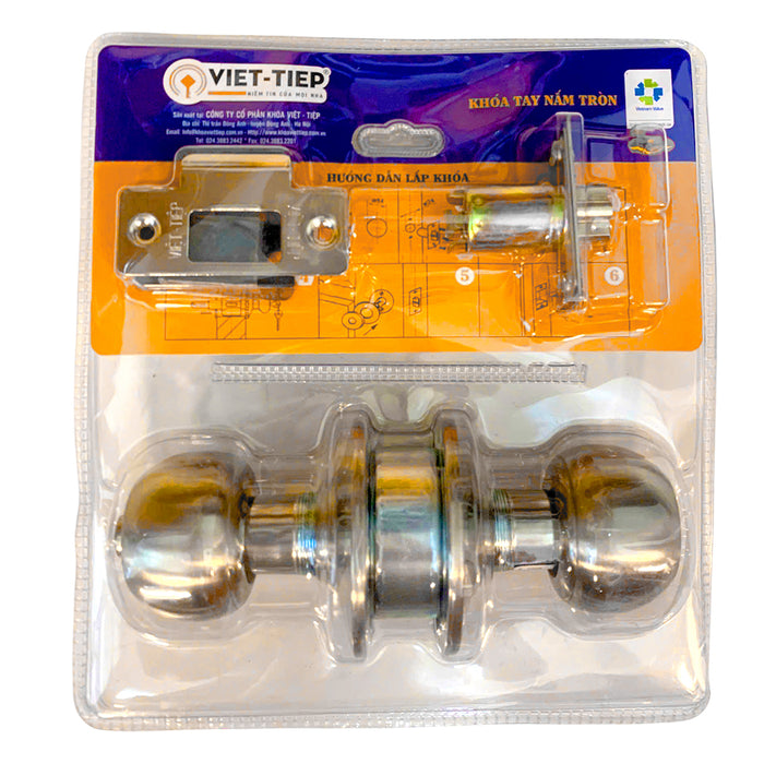 Khóa cửa tay nắm tròn Việt Tiệp 04208, dùng dùng chìa, chuyên dụng gắn phòng tắm hoặc nhà vệ sinh