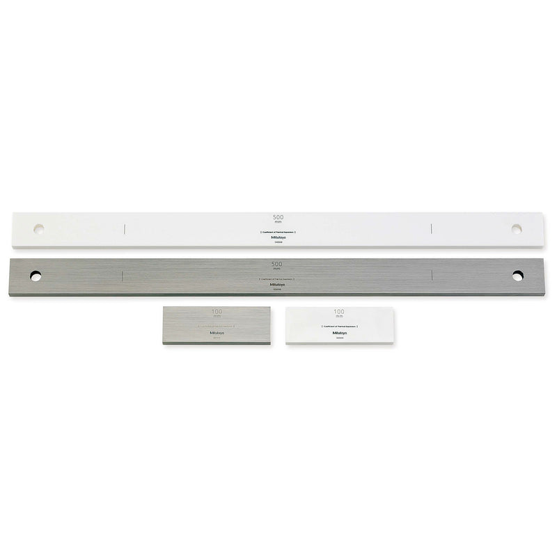 Mitutoyo Grade K gauge blocks with thermal expansion coefficient, ultra-precision steel & ceramic for calibration.