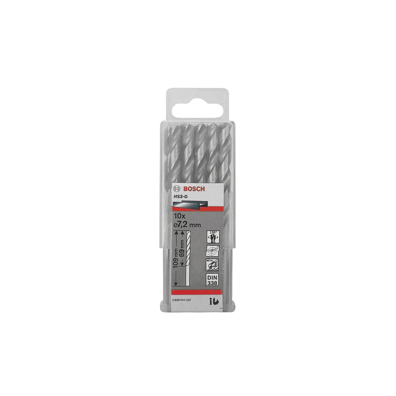 Hộp 10 mũi khoan sắt HSS-G Bosch đường kính từ 1mm - 7.5mm, đuôi trơn (Tiêu chuẩn DIN 338)