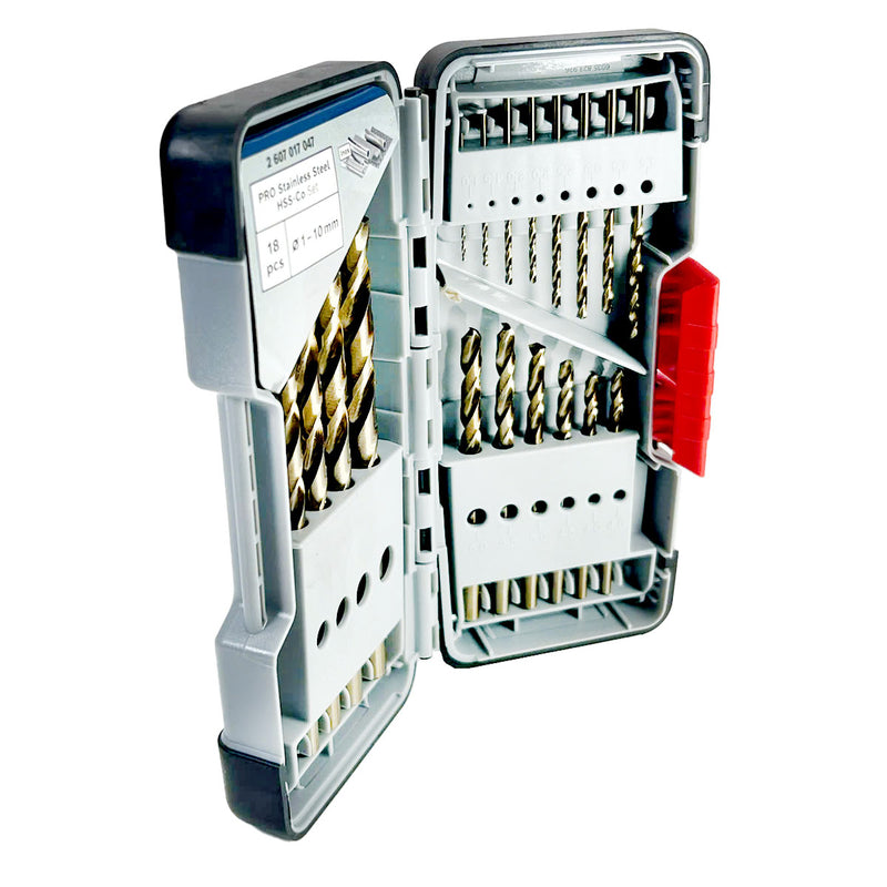 Hộp 18 mũi khoan Inox HSS-Co Bosch 2607017047 đường kính từ 1.0mm - 10mm, đuôi trơn