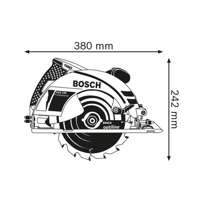 Máy cưa đĩa Bosch GKS 190, đường kính lưỡi 184mm, công suất 1400W, mã số 06016230K0