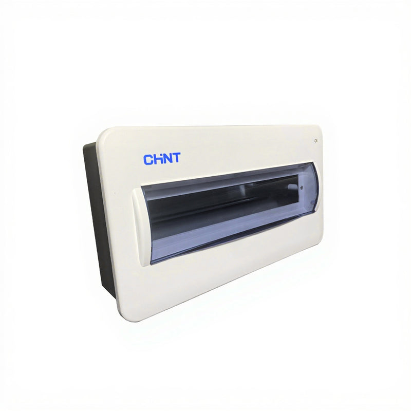 Tủ điện âm tường mặt nhựa có đèn báo Chint NX8 lắp được từ 5 ~ 24 đường (5~24 module). Tiêu chuẩn CE