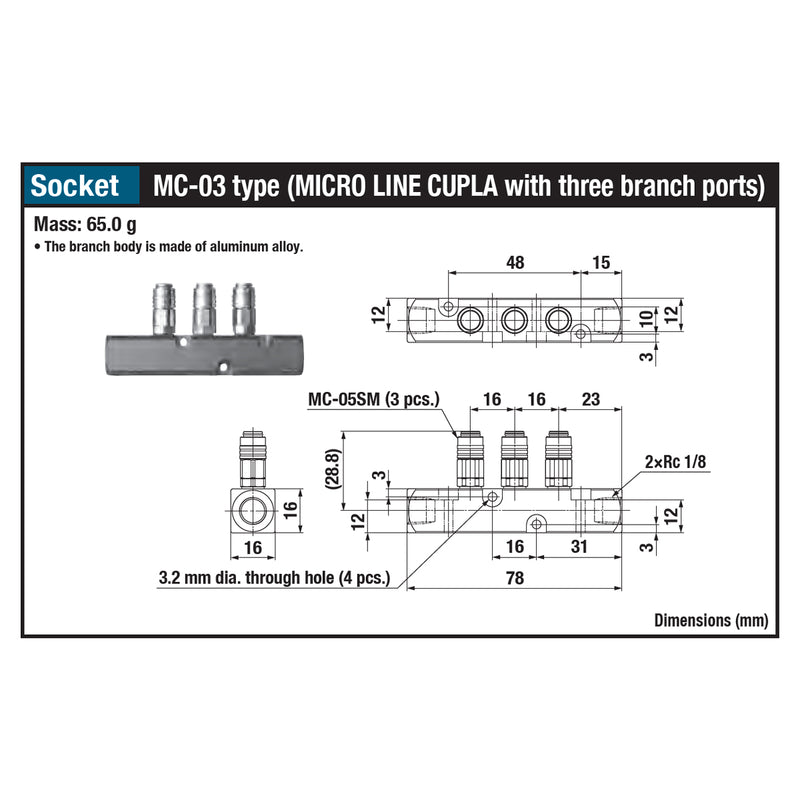 Cụm đầu nối nhanh 3 cổng Micro Cupla MC-03 (Socket)