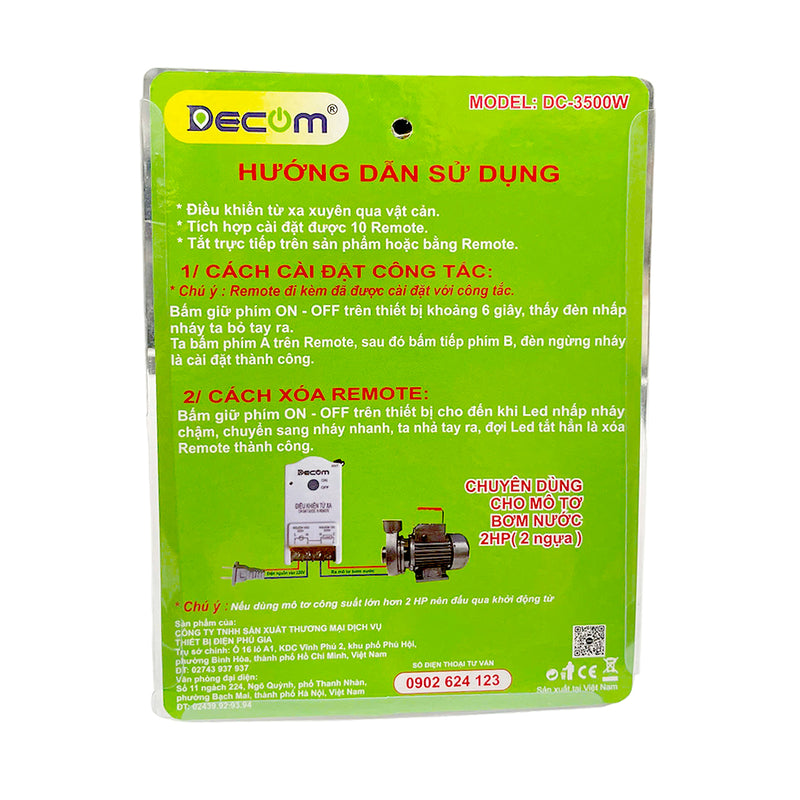 Thiết bị điều khiển từ xa Decom DC-3500W chuyên dùng cho mô tơ, khoảng cách điều khiển từ 20m - 50m