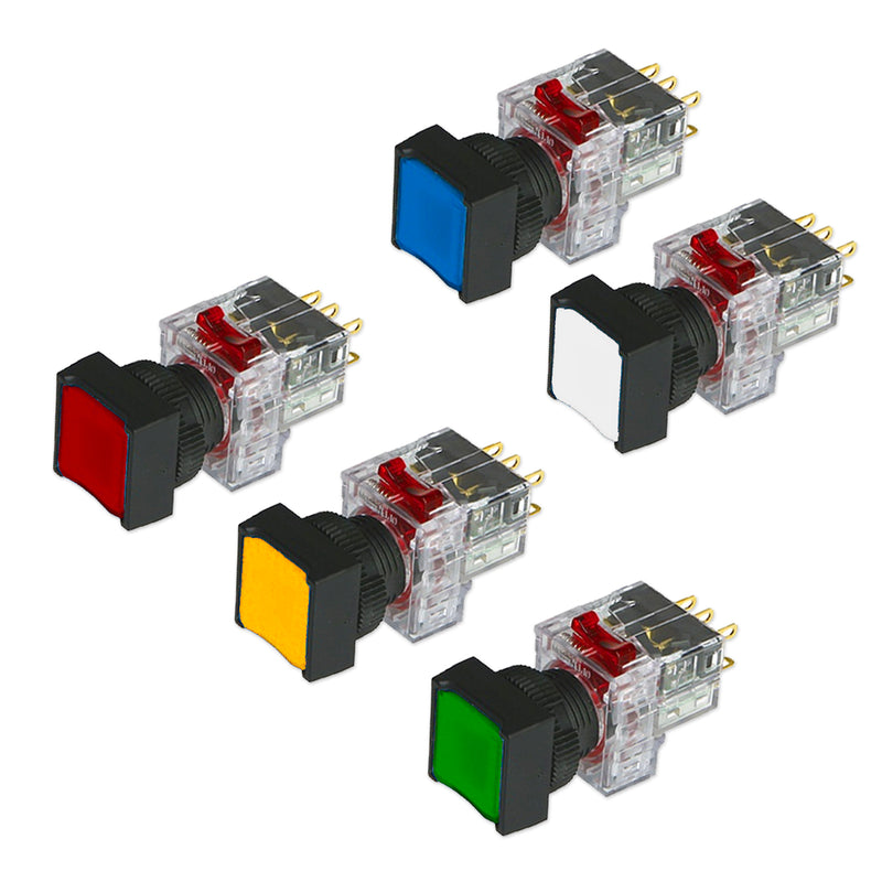 Công tắc nhấn không đèn, mặt vuông viền nhựa Hanyoung Nux DRF-S series, Lỗ khoét Ø16mm