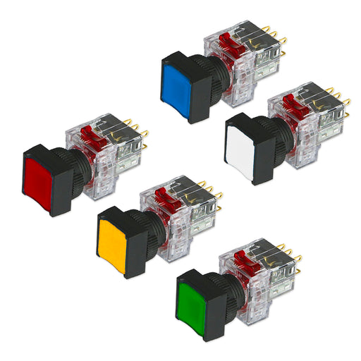 Công tắc nhấn không đèn, mặt vuông viền nhựa Hanyoung Nux DRF-S series, Lỗ khoét Ø16mm