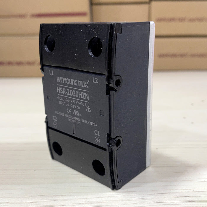 Relay bán dẫn 1 pha cao cấp Hanyoung Nux HSR-2 Series. Tiêu chuẩn CE, UL, RoHS2. Không kèm đế tản nhiệt