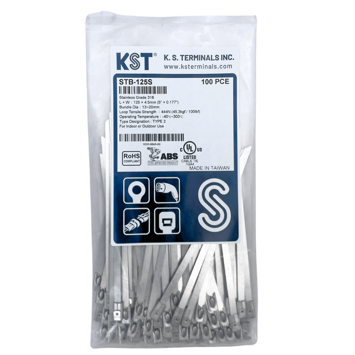Dây rút Inox 316 KST cao cấp, không bọc nhựa (Uncoated), loại bi gài (Ball-lock), bản size S rộng 4.5mm, dài từ 125mm - 1050mm