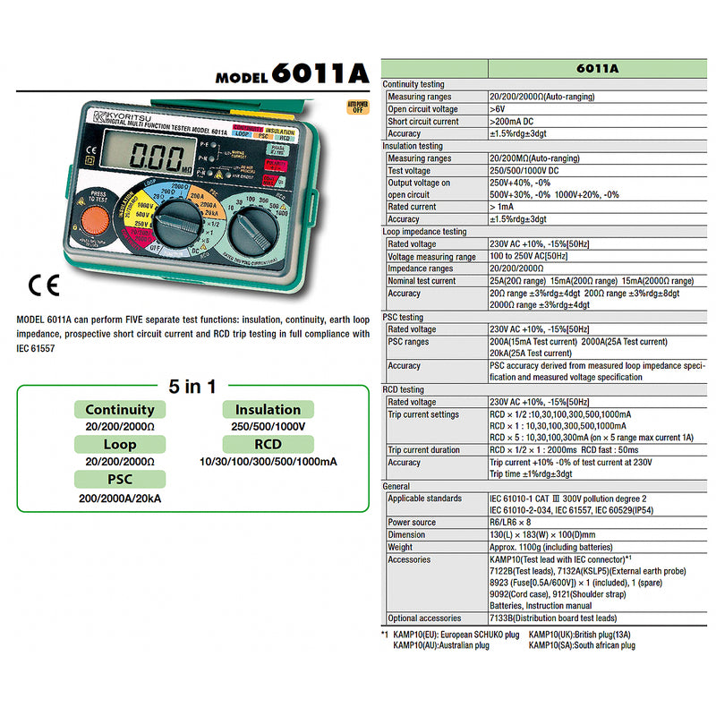 Thiết bị đo điện đa năng 5 in 1 Kyoritsu Model 6011A