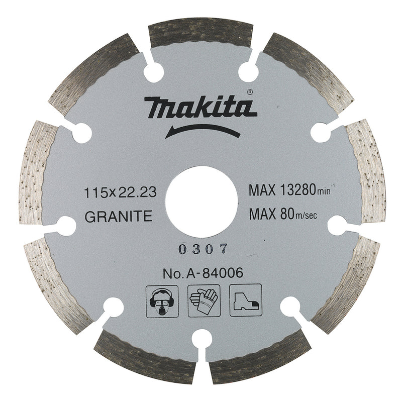 Lưỡi cắt kim cương bê tông, kiểu răng phân đoạn Makita A-84006 đường kính 115mm, lỗ cốt 22.23mm