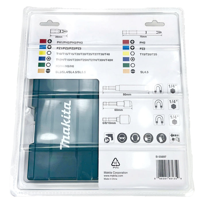 Bộ mũi vặn vít 43 chi tiết Makita B-55697 đuôi lục giác 6.35mm ( 1/4 inch ) ( Cấp 2 sao )