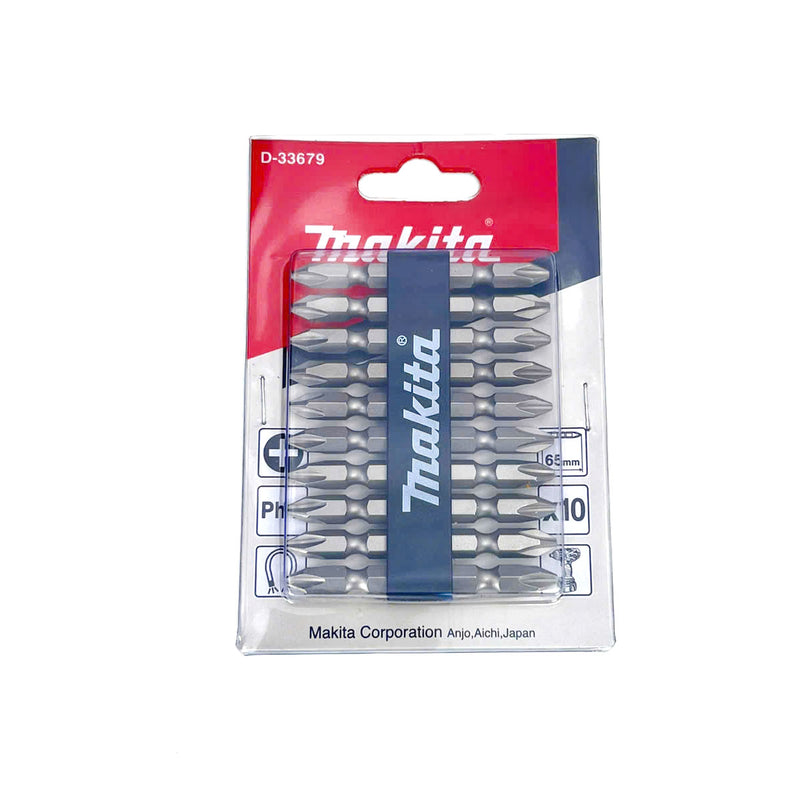 Vĩ 10 mũi vặn vít 2 đầu bake Makita D-33679 kích thước PH2 x 65mm, đuôi lục giác 6.35mm ( 1/4 inch ) ( Cấp 3 sao )