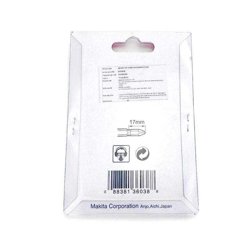 Vĩ 10 mũi vặn vít 2 đầu bake Makita D-33679 kích thước PH2 x 65mm, đuôi lục giác 6.35mm ( 1/4 inch ) ( Cấp 3 sao )