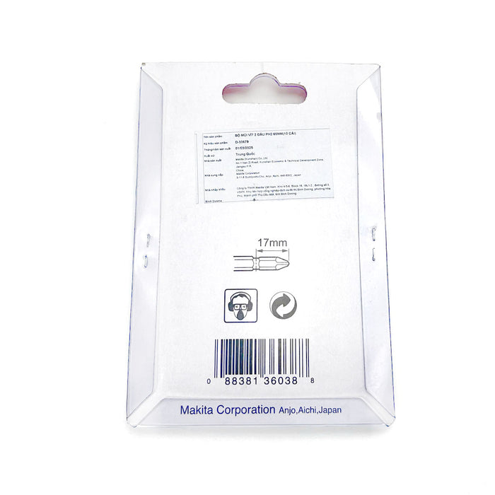 Vĩ 10 mũi vặn vít 2 đầu bake Makita D-33679 kích thước PH2 x 65mm, đuôi lục giác 6.35mm ( 1/4 inch ) ( Cấp 3 sao )