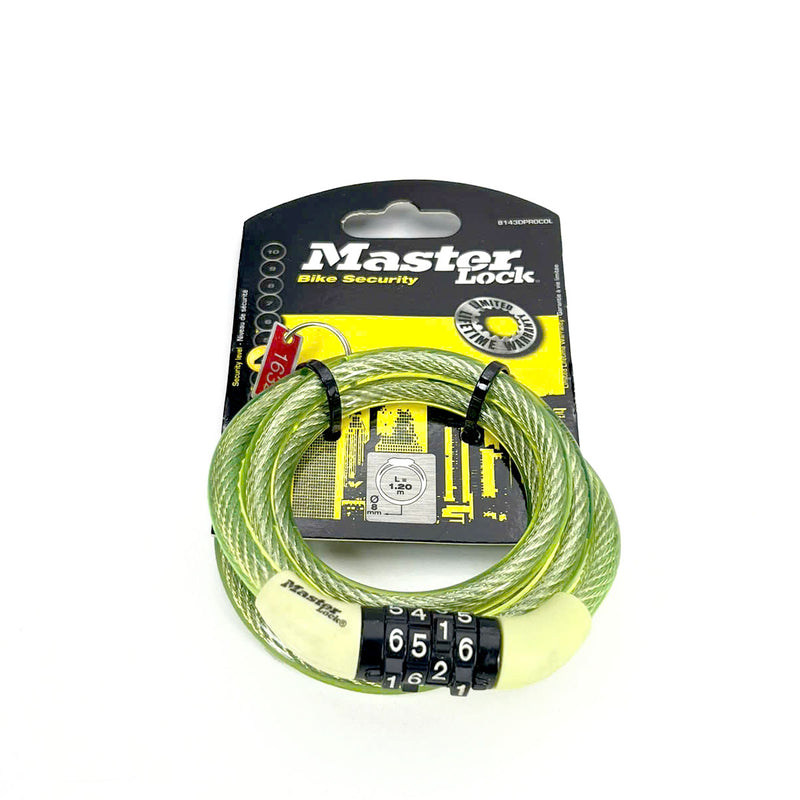 Ổ khóa dây 4 cọc số Master Lock 8143EURDPROCOL, dây khóa bằng cáp thép cuộn được bọc nhựa vinyl dài 1.2m