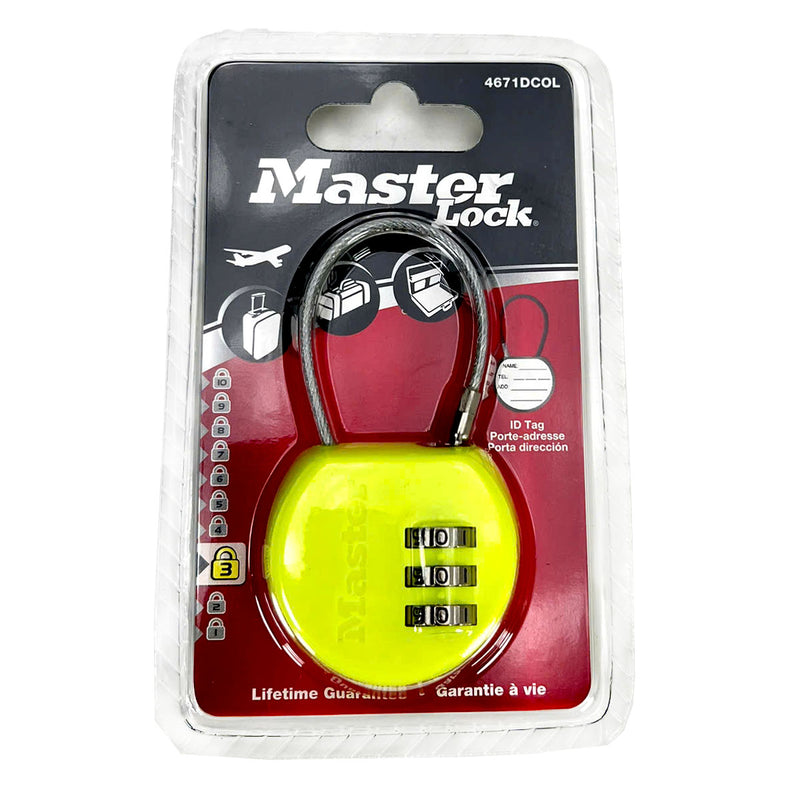 Ổ khóa số mini dây cáp Master Lock 4671DCOL, thân khóa bằng nhựa ABS 42mm, 3 cọc số