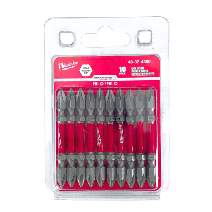 Vĩ 10 mũi vặn vít 2 đầu bake Milwaukee kích thước từ PH1 - PH3, chiều dài 65mm