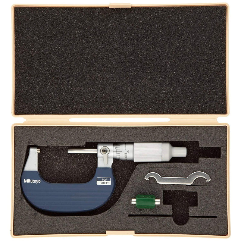 Panme đo ngoài cơ bản Mitutoyo Series 102 - Ratchet Thimble Micrometer. Dòng cải tiến với bánh cóc trên ống xoay