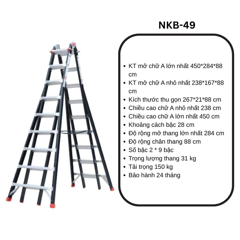 Thang nhôm gấp chữ A (rút lồng) Nikawa NKB, độ dày nhôm chịu lực 2.8mm