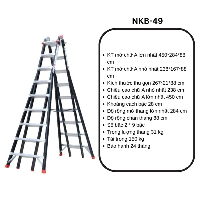 Thang nhôm gấp chữ A (rút lồng) Nikawa NKB, độ dày nhôm chịu lực 2.8mm