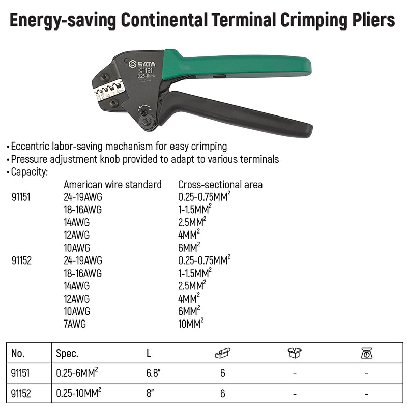 Crimping Pliers for End Sleeves 0.2mm - 10mm SATA 91151/ 91152 
