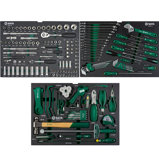 Bộ 3 khay dụng cụ sửa chữa ô tô SATA AE5961 168 chi tiết, chuyên dụng, đầy đủ công cụ, sắp xếp gọn gàng.