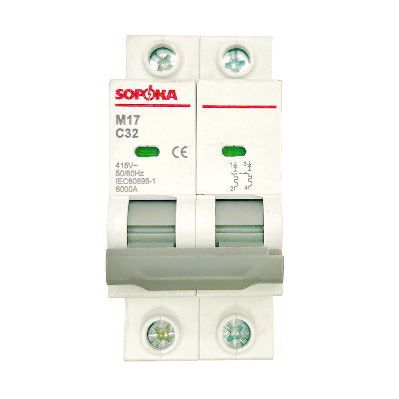 Cầu dao tự động MCB Sopoka M17/M20, tải danh định từ 2A ~ 125A, dòng cắt 6kA