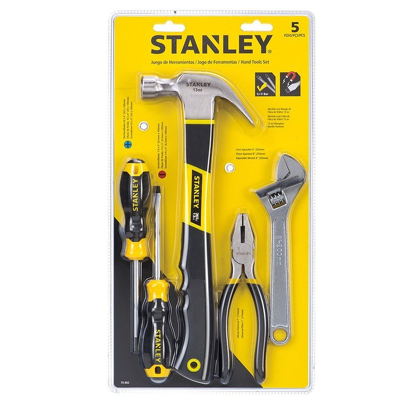 Bộ dụng cụ cầm tay 5 chi tiết Stanley 70-882L gồm búa, kìm, mỏ lết và tua vít
