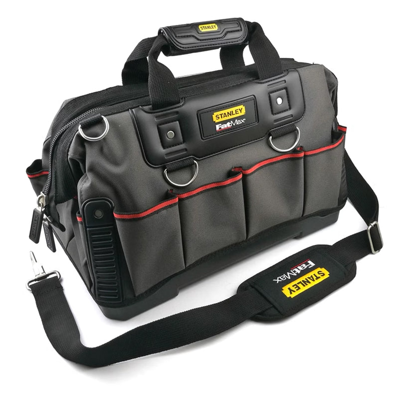 Túi đựng dụng cụ FATMAX Stanley 97-489 16 inch vải Polyester/Nylon xám viền đỏ đế nhựa kèm dây đeo vai có đệm