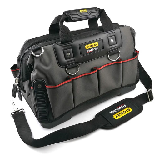 Túi đựng dụng cụ FATMAX Stanley 97-489 16 inch vải Polyester/Nylon xám viền đỏ đế nhựa kèm dây đeo vai có đệm