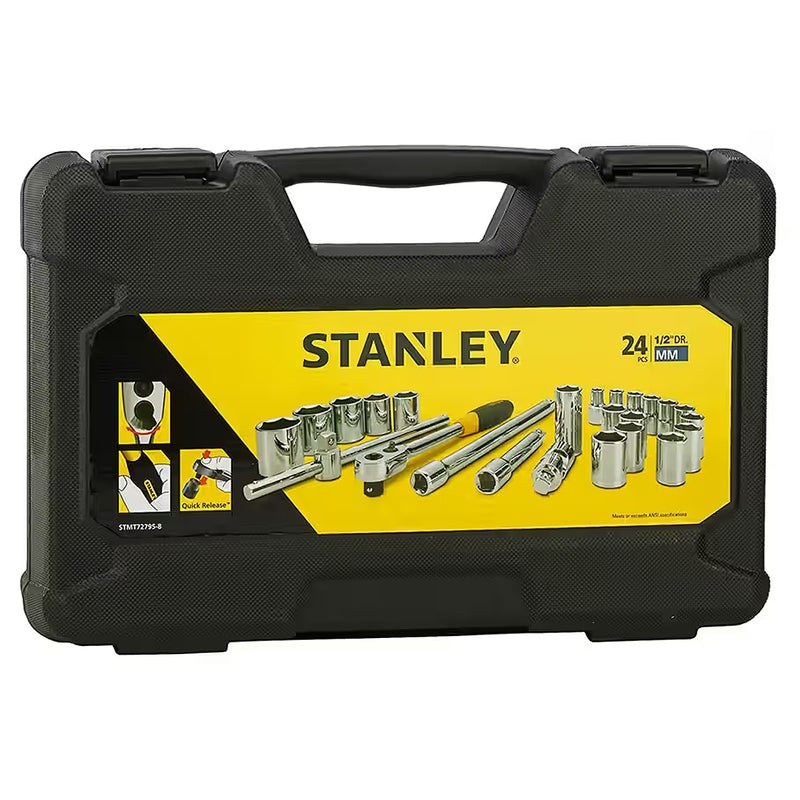 Bộ đầu tuýp kèm cần siết cốt 1/2 inch, 24 chi tiết Stanley STMT72795-8 kích thước từ 10mm - 32mm