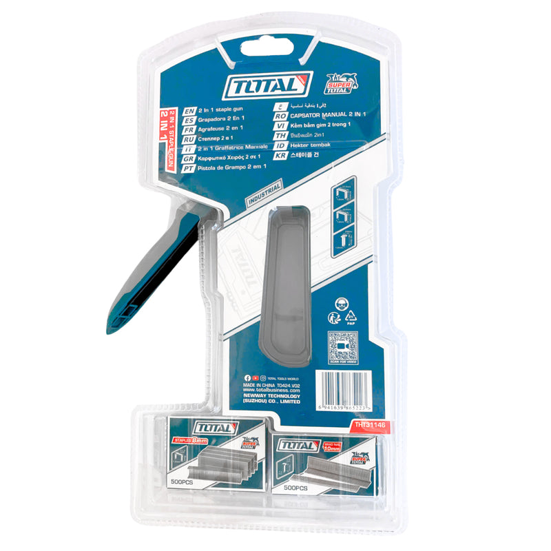 Dụng cụ bấm ghim 2 trong 1 TOTAL THT31146 có thể điều chỉnh lực bấm