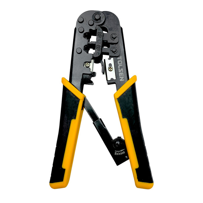 Kìm bấm line công nghiệp 185mm/7.3 inch (8P/6P) TOLSEN 38054, khung thép cứng, mạ đen, tay cầm nhựa PP/TPR