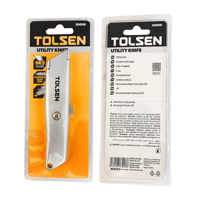 Dao rọc giấy lưỡi liền, thân nhôm, lưỡi dao thép SK5 61x19mm TOLSEN 30008