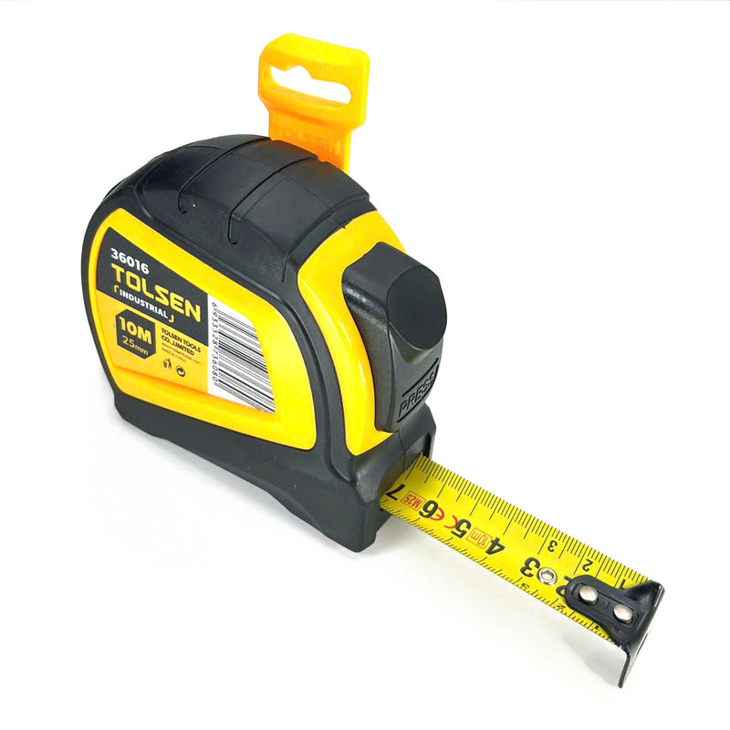 Thước cuộn công nghiệp hệ mét 3 - 10m, vỏ nhựa ABS phủ TPR có dây treo TOLSEN