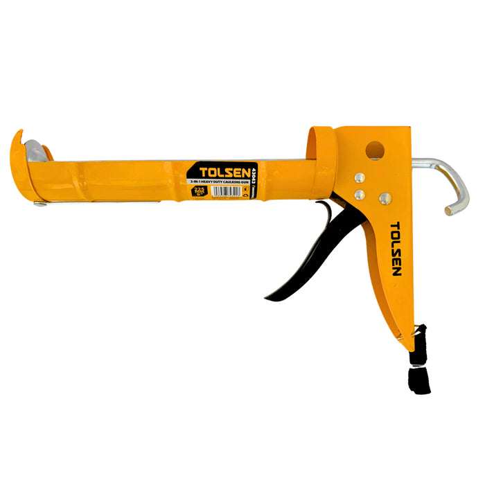 Súng bắn Silicon 3 trong 1 công nghiệp 225mm/9 inch, thép ép, trục đẩy răng cưa, có dao cắt TOLSEN 43043 (hạng nặng)