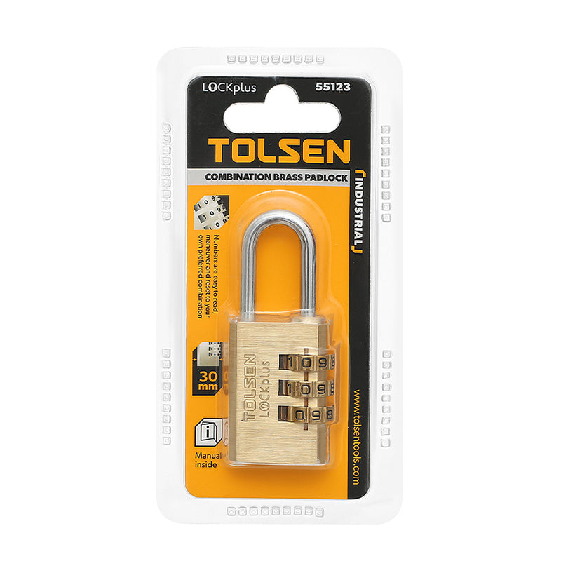 Ổ khóa số đồng thau 20 - 30mm TOLSEN, LOCKplus, cùm thép mạ Cr, với 3 vòng khóa số