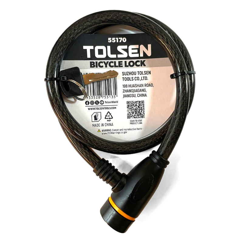 Ổ khóa dây Ø12x800mm TOLSEN 55170, dây PVC, xi lanh khóa hợp kim kẽm, vỏ nhựa ABS