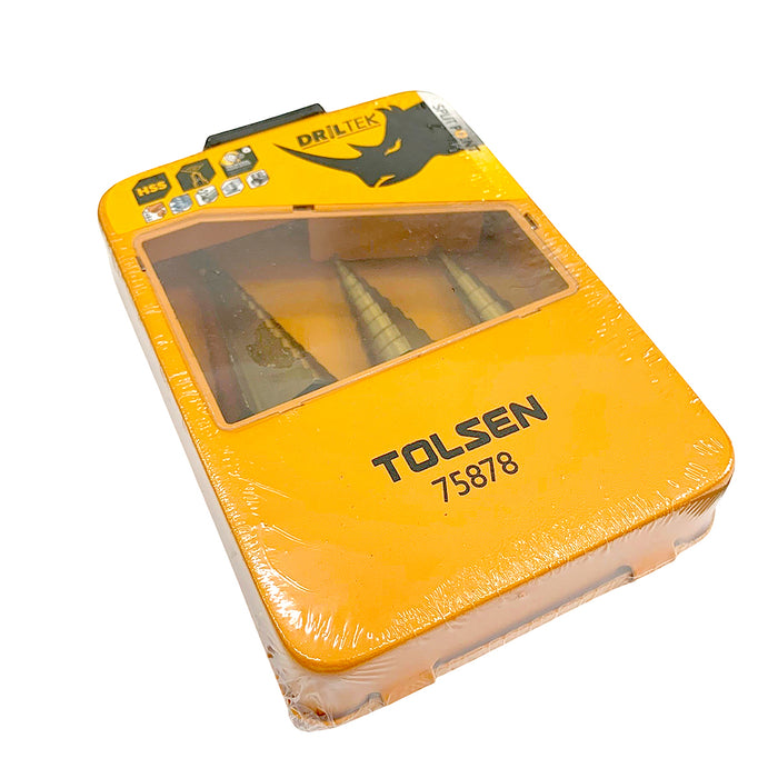 Bộ 3 mũi khoan bước HSS phủ Titan TOLSEN 75878
