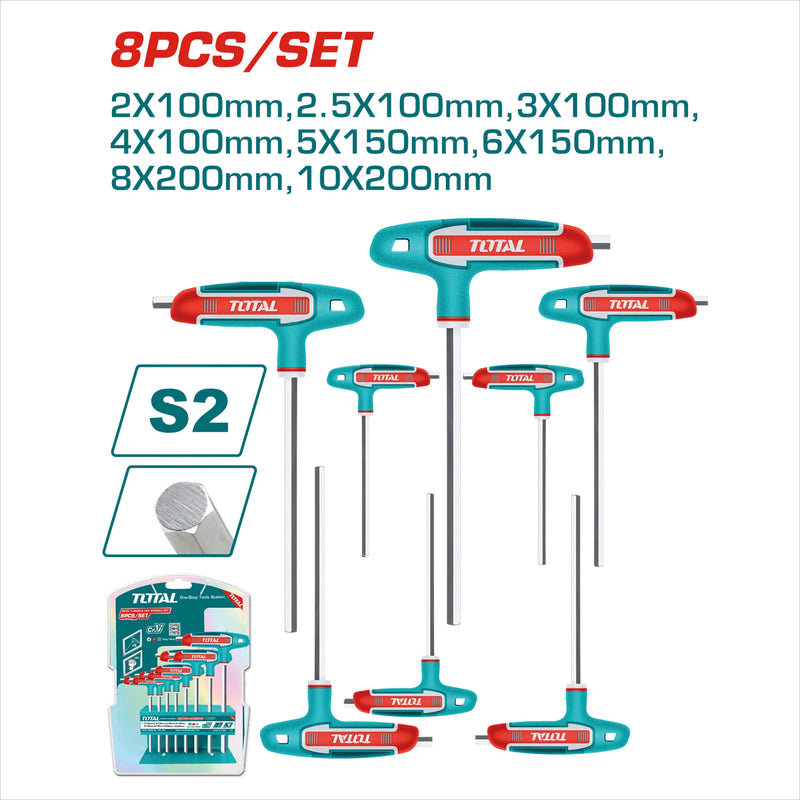 Bộ 8 chìa lục giác tay cầm chữ T TOTAL THHW80816 kích thước từ 2mm - 10mm