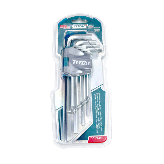 Bộ 9 chìa lục giác TOTAL, đường kính từ 1.5mm đến 10mm, chất liệu thép CrV