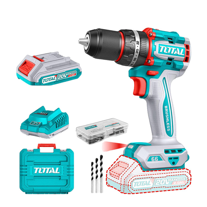 Máy khoan búa Total TIDLI20668 dùng Pin 20V, đầu kẹp 13mm