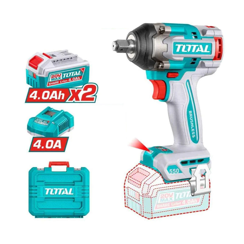 Máy siết bu lông Total TIWLI2055 dùng Pin 20V, cốt 1/2 inch