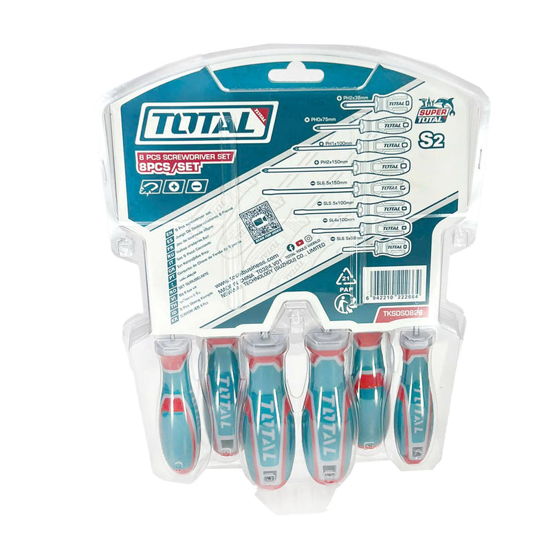 Vỉ 8 tua vít dẹp và bake Total TKSDS0826 có từ tính, chất liệu thép S2