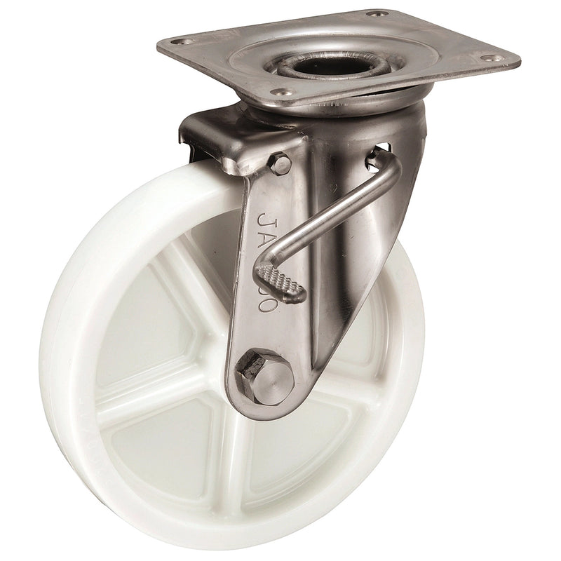 Bánh xe đẩy, càng Inox 304 Ukai JAB-Type có xoay, có khóa bánh, đường kính từ 75mm - 200mm