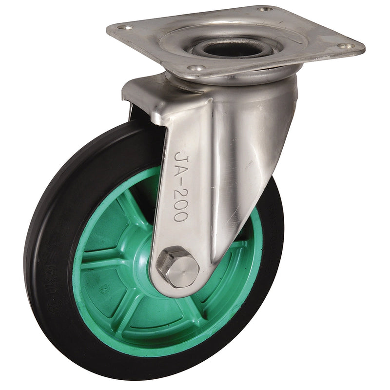 Bánh xe đẩy, càng Inox 304 Ukai JA-Type có xoay, không khóa bánh, đường kính từ 75mm - 200mm