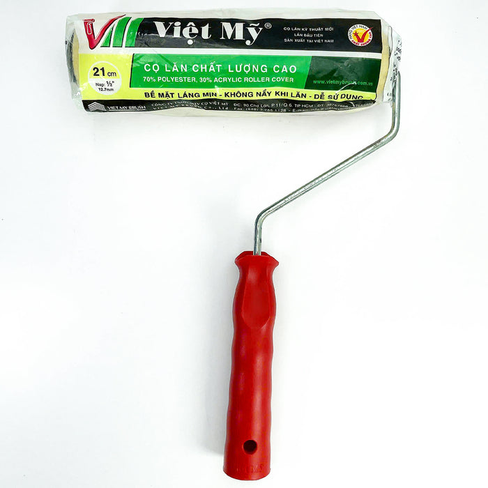 Cọ lăn Việt Mỹ 11cm - 23cm, lông màu vàng kem, tay cầm nhựa