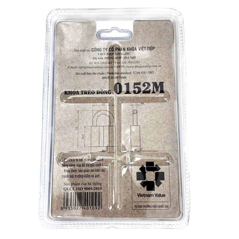 Khóa treo đồng Việt Tiệp (kèm 3 chìa vặn)