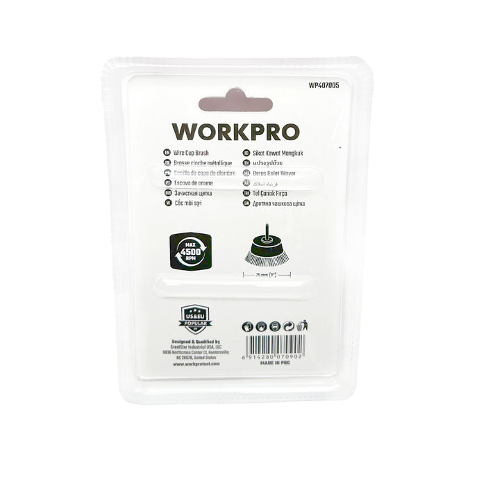 Chổi cước sợi thép màu vàng gắn đầu máy khoan Workpro